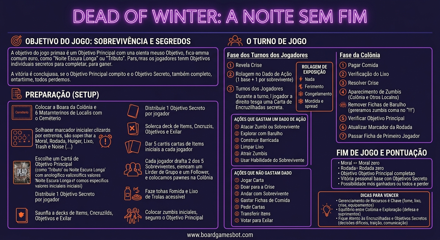 Infográfico de Como Jogar Dead of Winter: A Noite Sem Fim