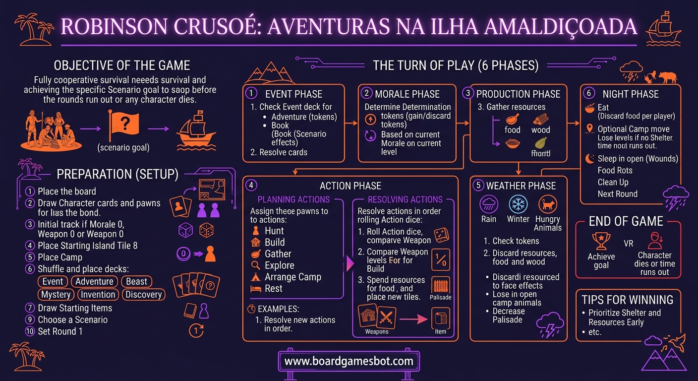 How to Play Infographic Robinson Crusoe: Adventures on the Cursed Island