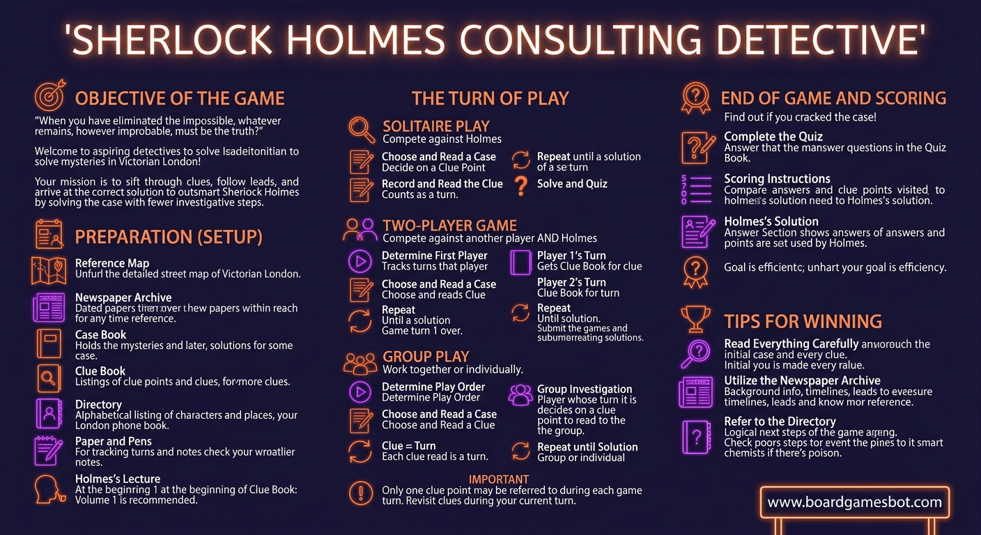 How to Play Infographic Sherlock Holmes Consulting Detective: The Thames Murders & Other Cases