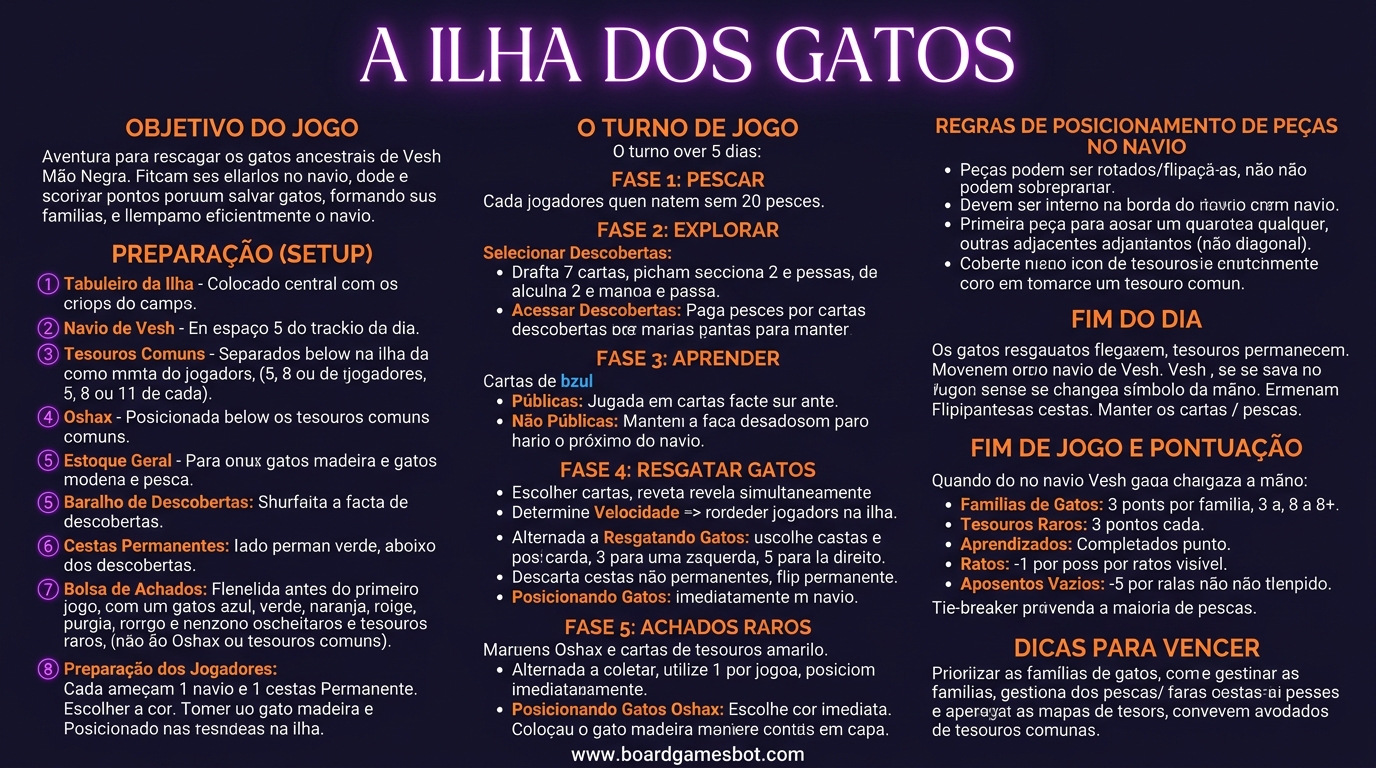 Infográfico de Como Jogar A Ilha dos Gatos